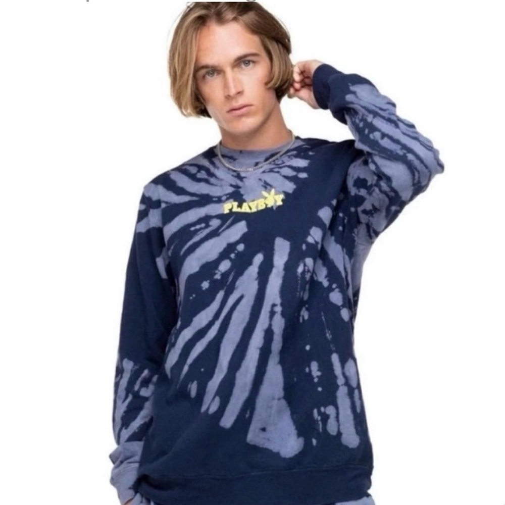 Playboy NWT Oversized Blue Tie Dye Au Naturel Sweatshirt - Unisex - XL